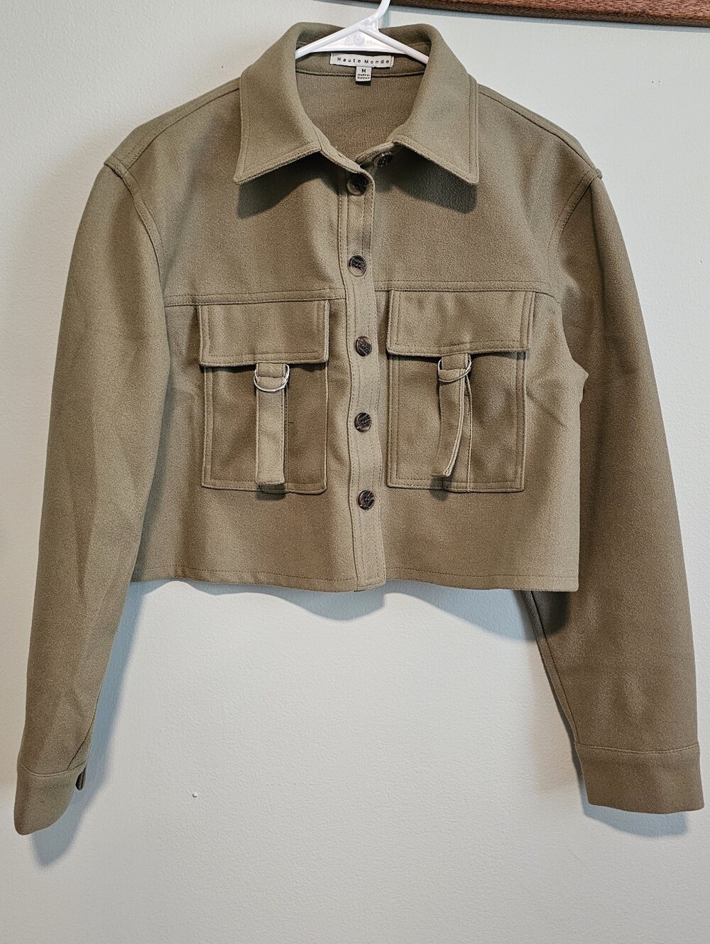 Haute Monde Light Sage Green Boxy Fit Cropped Jacket, Medium